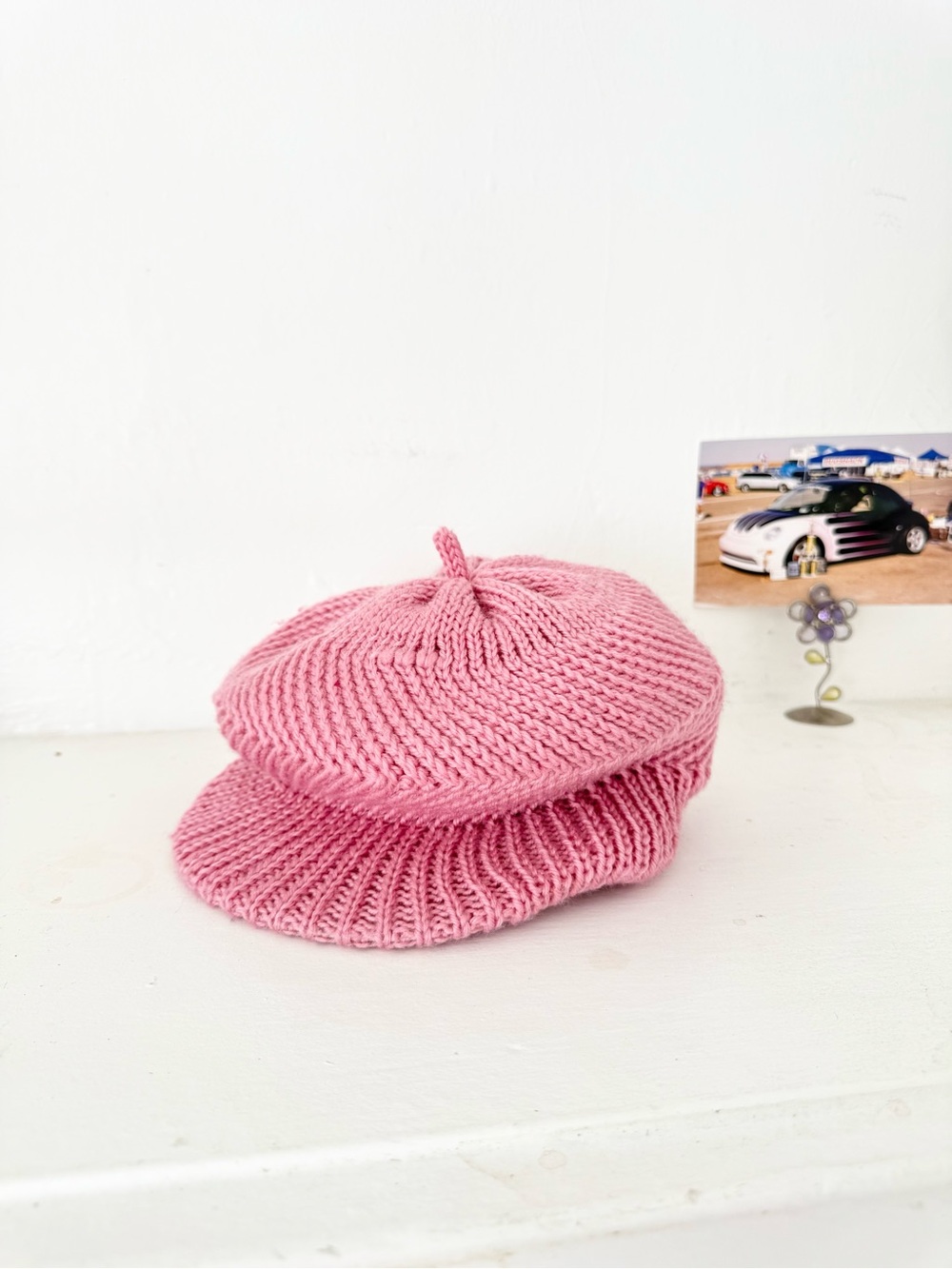 pink knit newsboy baker boy cap ✧
